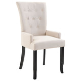 Dining Chair with Armrests Beige Fabric - Front View