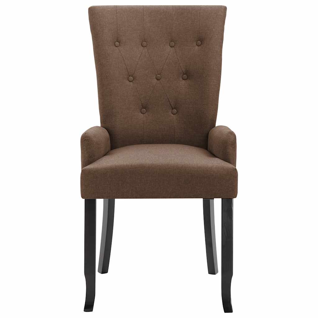 Dining Chair with Armrests Brown Fabric
