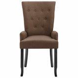 Dining Chair with Armrests Brown Fabric - Side View