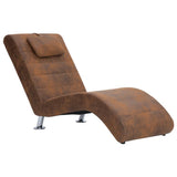 Chaise Longue with Pillow Brown Faux Suede Leather - Front View