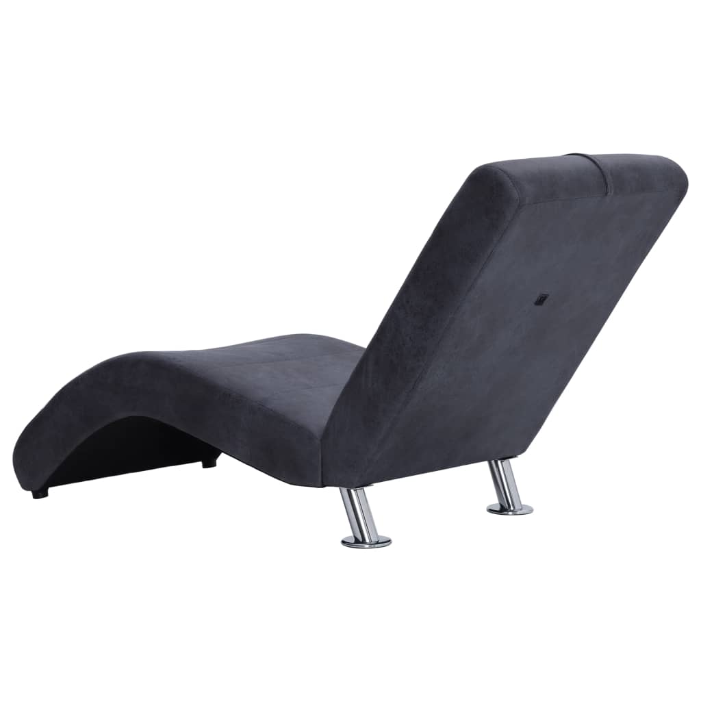 Chaise Longue with Pillow Grey Faux Suede Leather