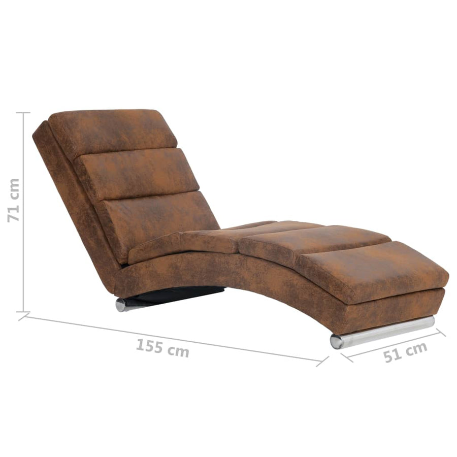 Chaise Longue Brown Faux Suede Leather