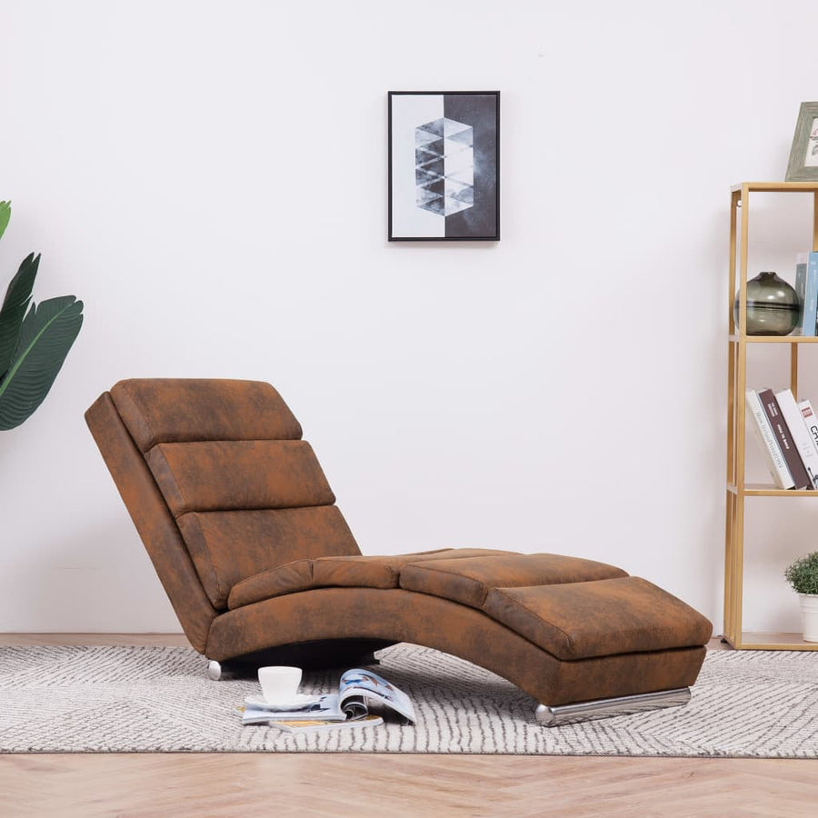 Chaise Longue Brown Faux Suede Leather