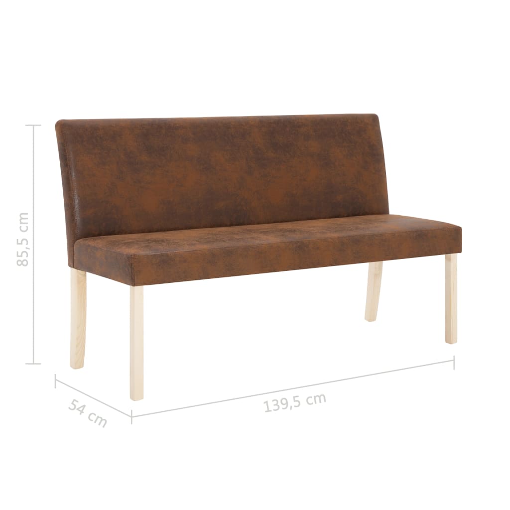 Bench 139.5 cm Brown Faux Suede Leather