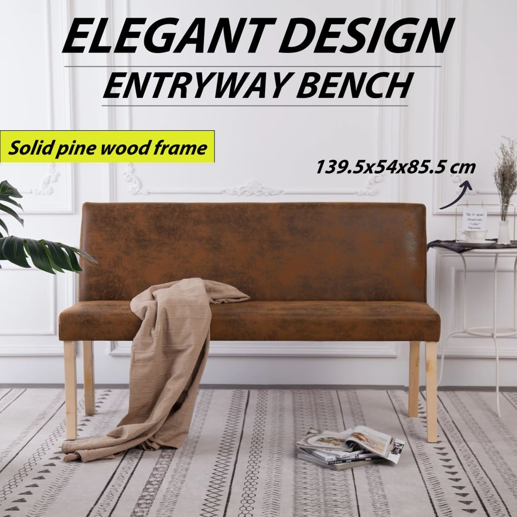 Bench 139.5 cm Brown Faux Suede Leather