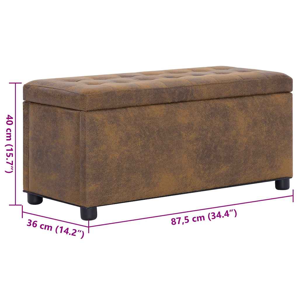 Storage Ottoman 87.5 cm Brown Faux Suede Leather