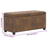 Storage Ottoman 87.5 cm Brown Faux Suede Leather - Rear View