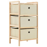 Storage Racks with 3 Fabric Baskets 2 pcs Beige Cedar Wood - Front View