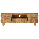 Hand Carved TV Cabinet 120x30x40 cm Solid Reclaimed Wood - Front View