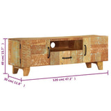 Hand Carved TV Cabinet 120x30x40 cm Solid Reclaimed Wood - Extra Image
