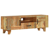 Hand Carved TV Cabinet 120x30x40 cm Solid Reclaimed Wood - Extra Image