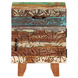 Hand Carved Bedside Cabinet 40x30x50 Cm Solid Reclaimed Wood - Front View