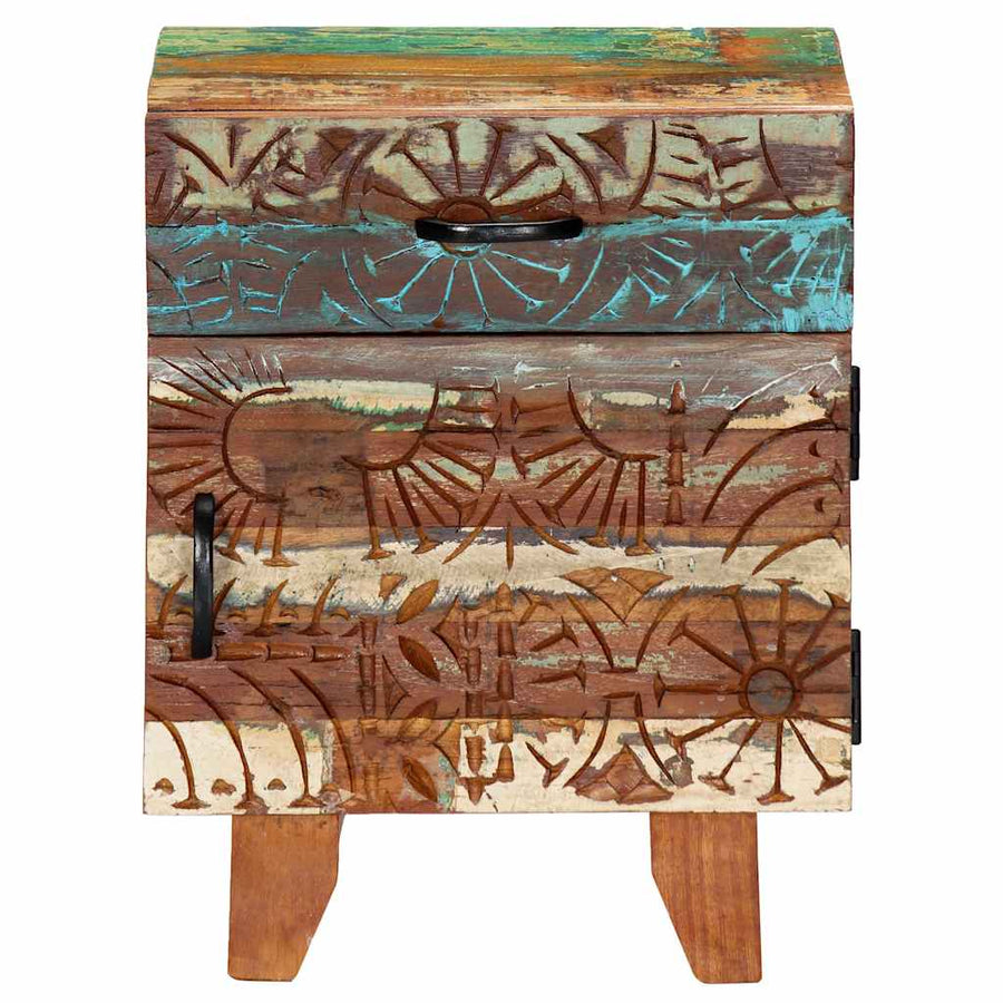 Hand Carved Bedside Cabinet 40x30x50 Cm Solid Reclaimed Wood