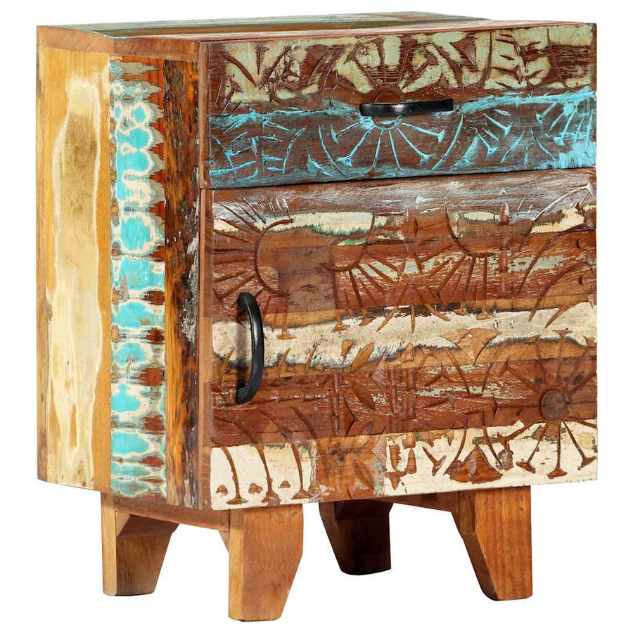 Hand Carved Bedside Cabinet 40x30x50 Cm Solid Reclaimed Wood
