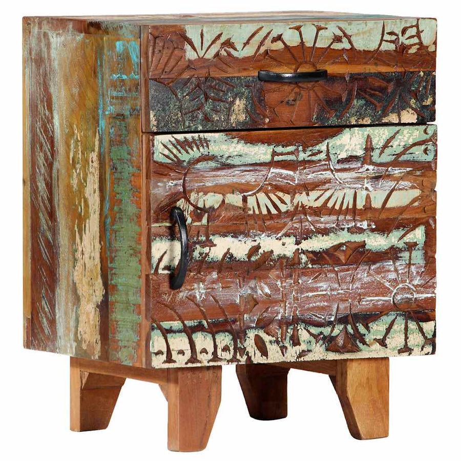 Hand Carved Bedside Cabinet 40x30x50 Cm Solid Reclaimed Wood