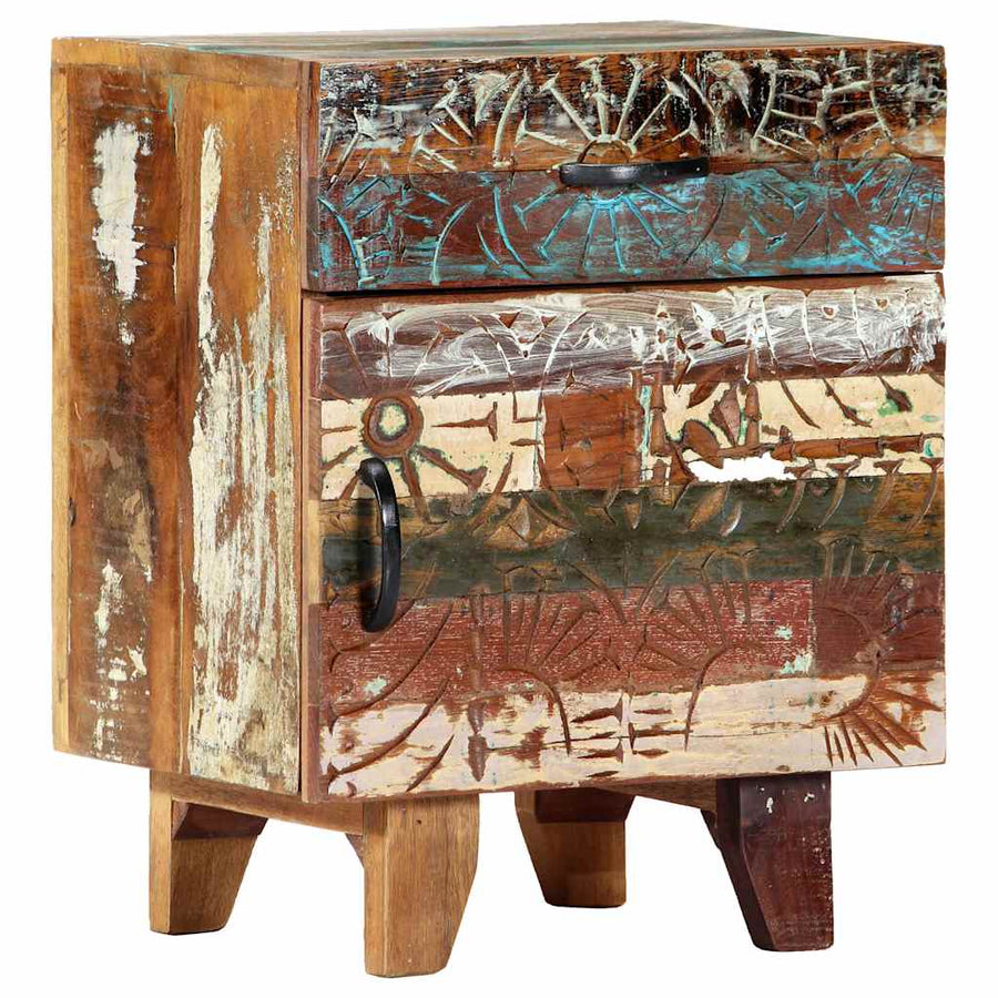 Hand Carved Bedside Cabinet 40x30x50 Cm Solid Reclaimed Wood