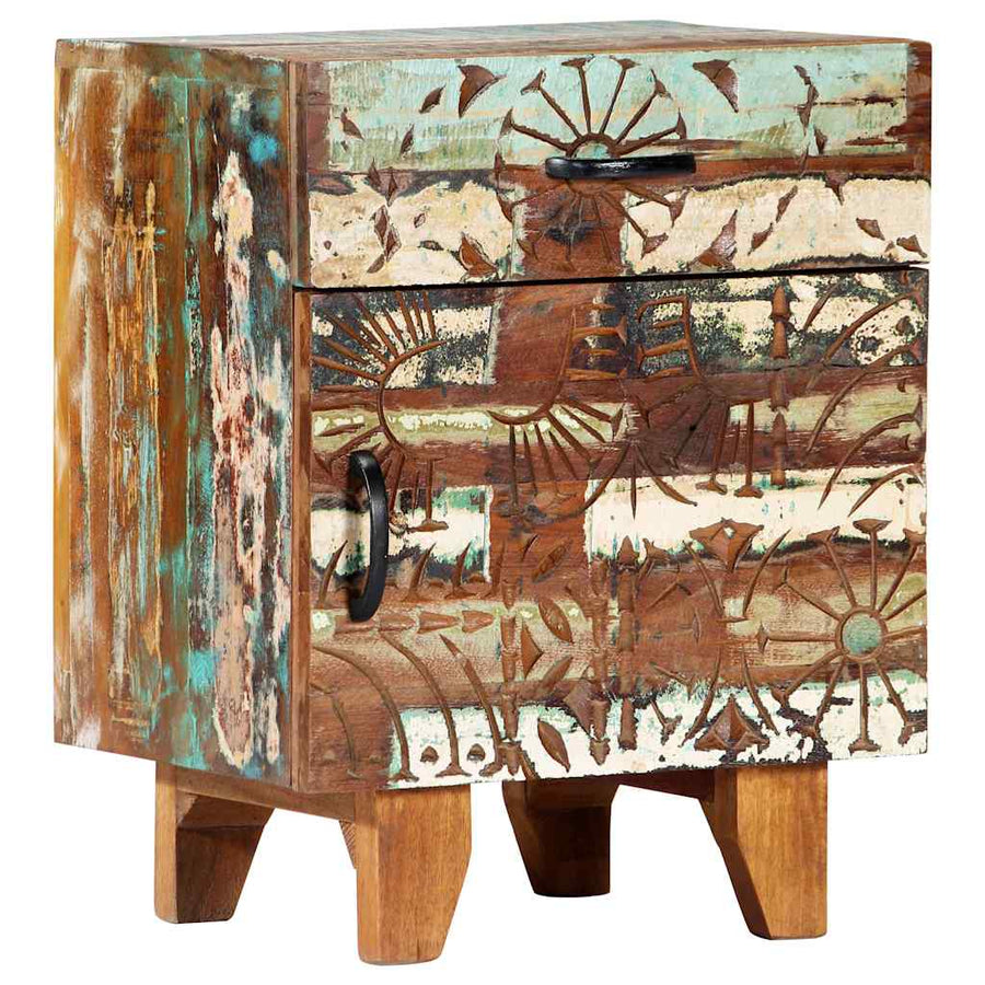 Hand Carved Bedside Cabinet 40x30x50 Cm Solid Reclaimed Wood