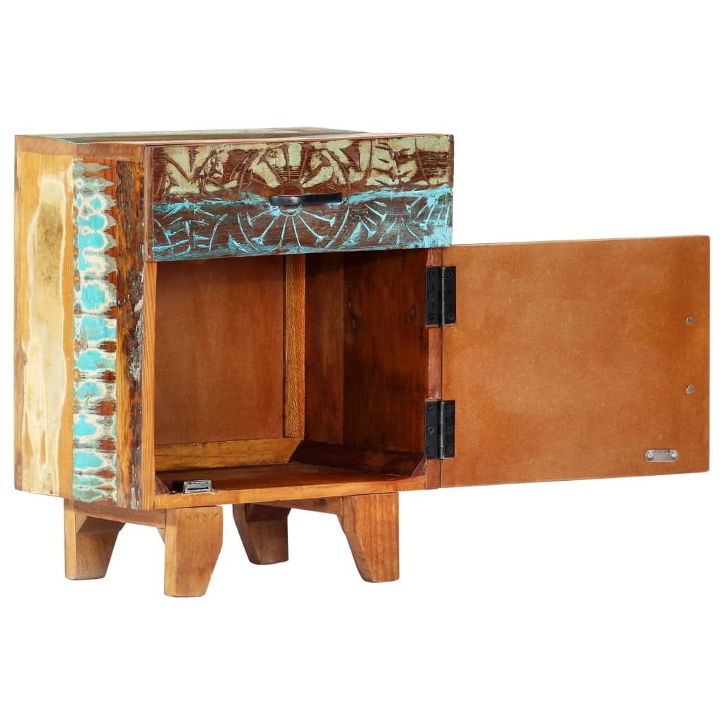 Hand Carved Bedside Cabinet 40x30x50 Cm Solid Reclaimed Wood