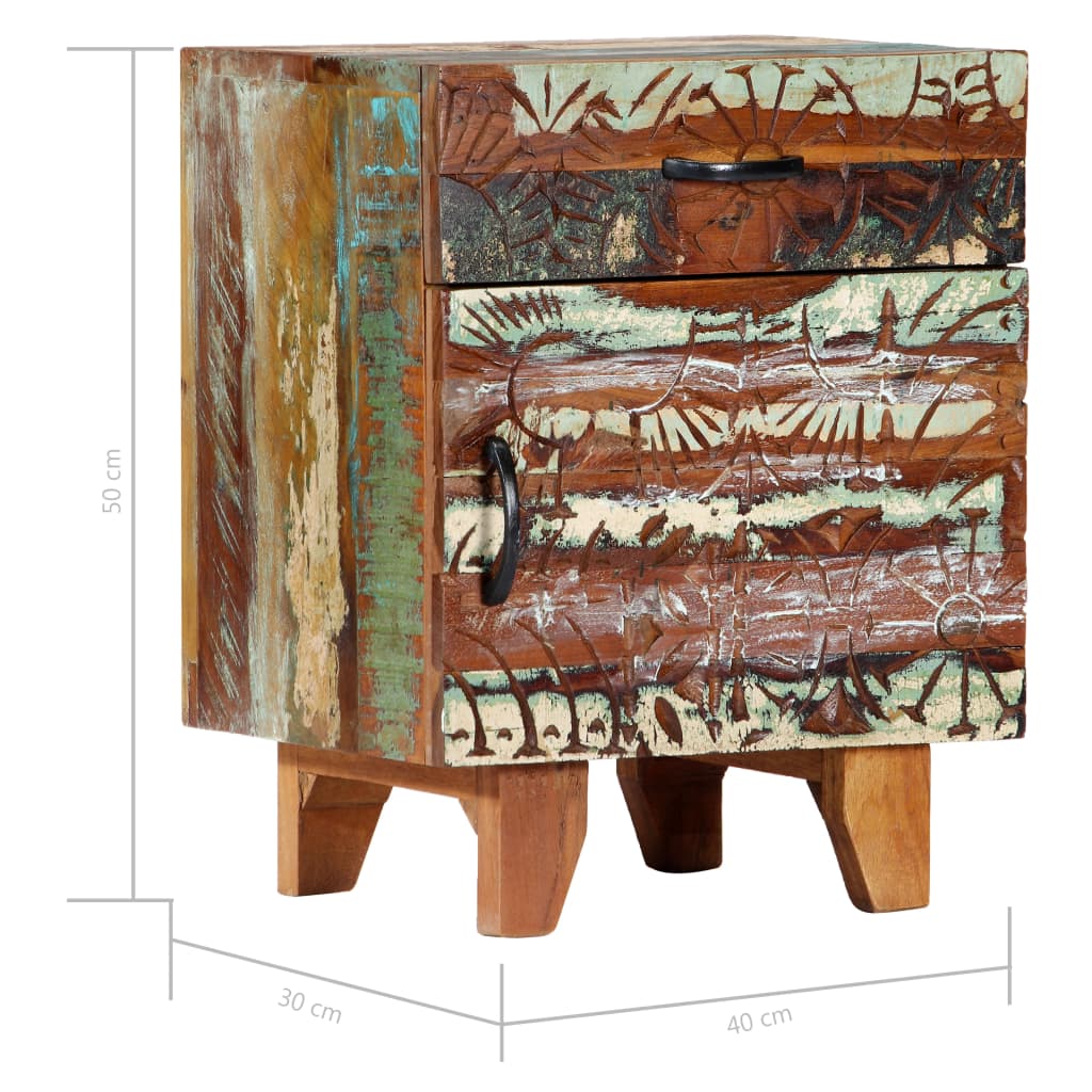 Hand Carved Bedside Cabinet 40x30x50 Cm Solid Reclaimed Wood