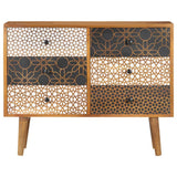 Sideboard with Printed Pattern 90x30x70 cm Solid Mango Wood - Front View