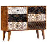 Sideboard with Printed Pattern 90x30x70 cm Solid Mango Wood - Extra Image