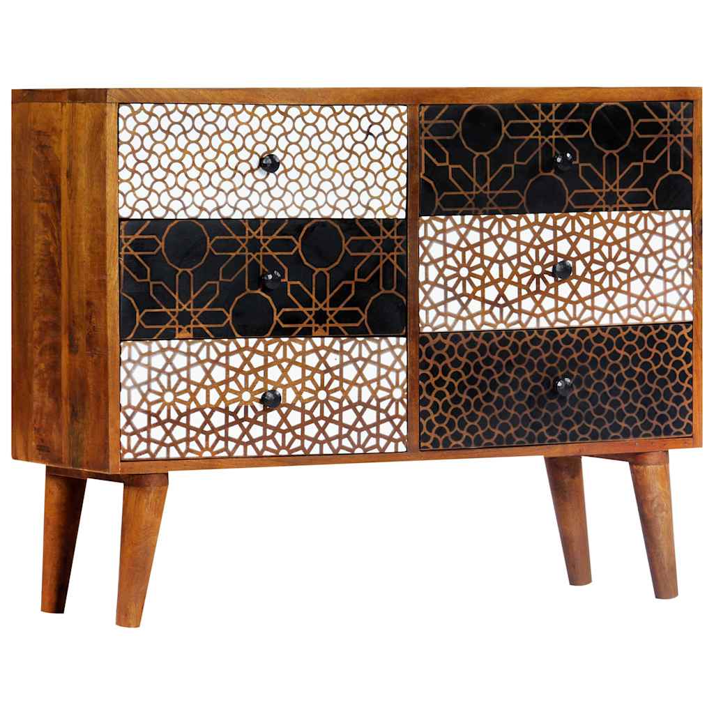 Sideboard with Printed Pattern 90x30x70 cm Solid Mango Wood