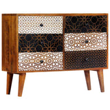 Sideboard with Printed Pattern 90x30x70 cm Solid Mango Wood - Close-Up Angle