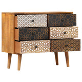 Sideboard with Printed Pattern 90x30x70 cm Solid Mango Wood - Side View