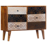 Sideboard with Printed Pattern 90x30x70 cm Solid Mango Wood - Extra Image