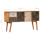 Sideboard with Printed Pattern 130x30x70 cm Solid Mango Wood - Close-Up Angle