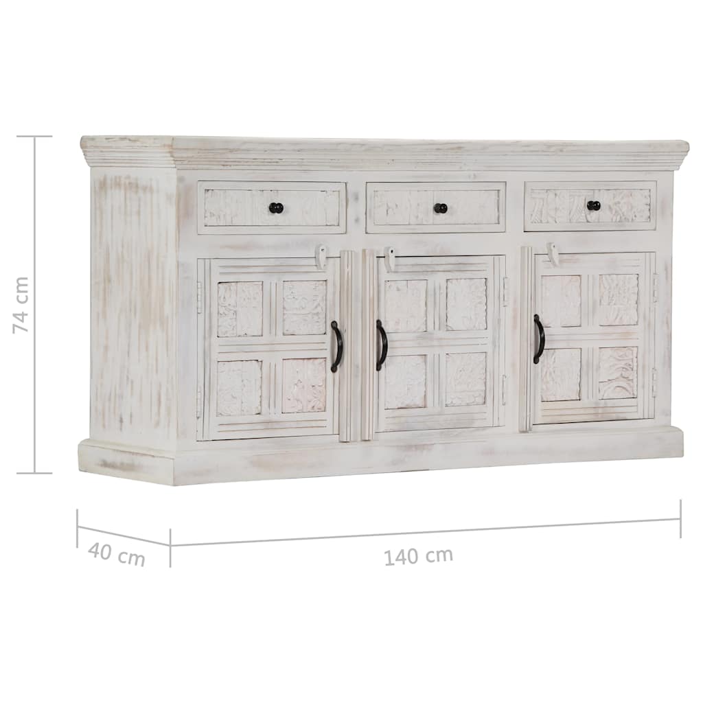 Sideboard White 140x40x74 cm Solid Mango Wood