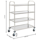 4-Tier Kitchen Trolley 107x55x125 cm Stainless Steel - Rear View