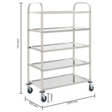 5-Tier Kitchen Trolley 107x55x147 cm Stainless Steel - Close-Up Angle
