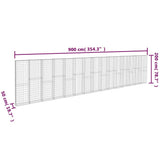 Gabion Wall with Covers Galvanised Steel 900x50x200 cm - Rear View