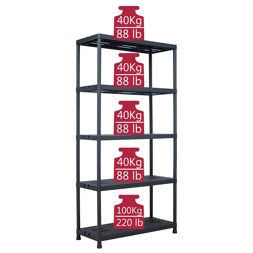 Storage Shelf Racks 2 pcs Black 260 kg 90x40x180 cm Plastic