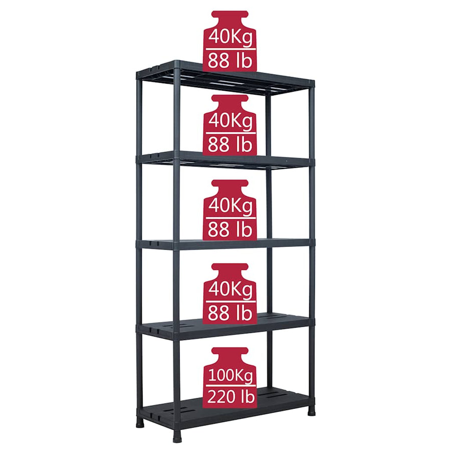 Storage Shelf Racks 2 pcs Black 260 kg 90x40x180 cm Plastic