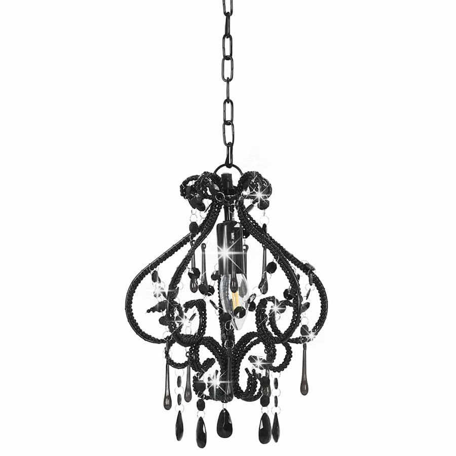 Ceiling Lamp with Beads Black Round E14