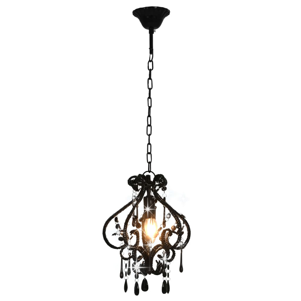 Ceiling Lamp with Beads Black Round E14