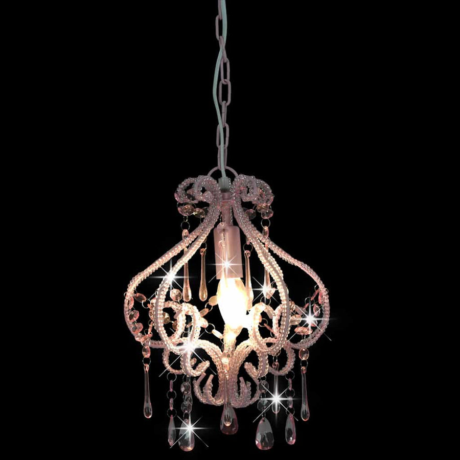 Ceiling Lamp with Beads Pink Round E14