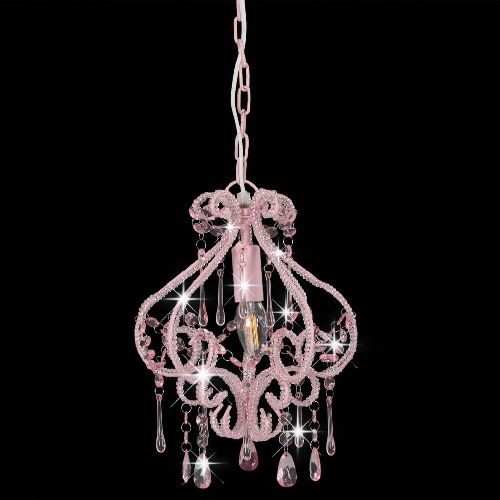 Ceiling Lamp with Beads Pink Round E14