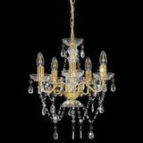 Chandelier with Crystal Beads Golden Round 5 x E14 - Side View