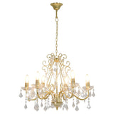 Chandelier with Crystal Beads Golden Round 6 x E14 - Front View
