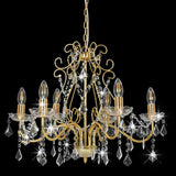 Chandelier with Crystal Beads Golden Round 6 x E14 - Side View