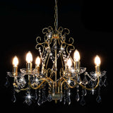 Chandelier with Crystal Beads Golden Round 6 x E14