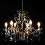 Chandelier with Crystal Beads Golden Round 6 x E14