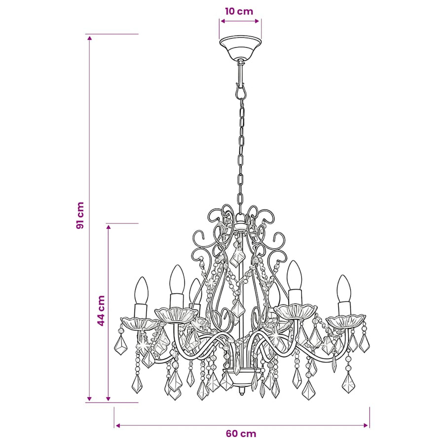 Chandelier with Crystal Beads Golden Round 6 x E14