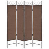 4-Panel Room Divider Brown 160x180 cm
