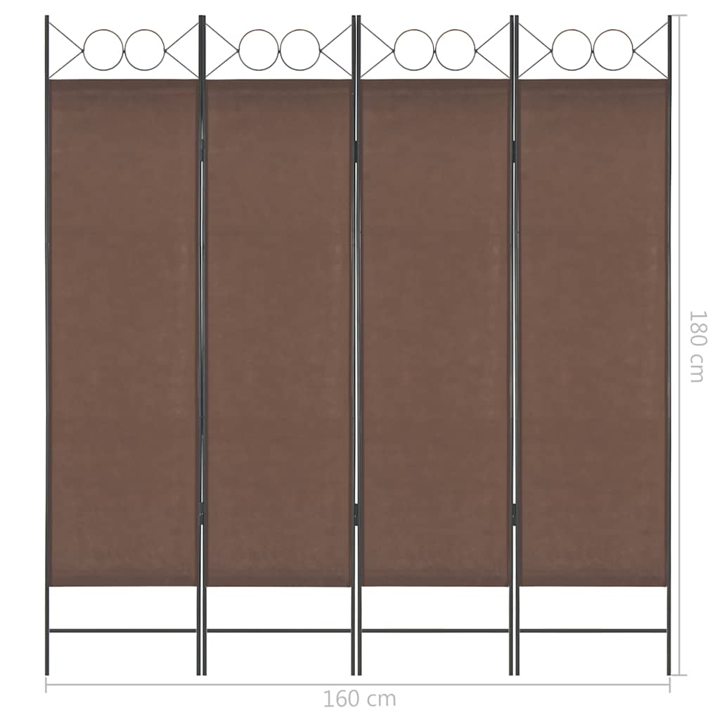 4-Panel Room Divider Brown 160x180 cm