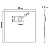 Shower Base Tray SMC White 90x80 cm