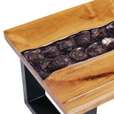 Coffee Table 100x50x40 cm Solid Teak Wood and Polyresin - Close-Up Angle